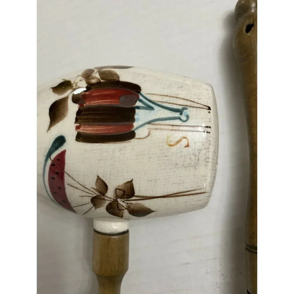 Tomahawk Style Watermelon Salt Pepper Shakers Ceramic‎ Long Wood Handles Japan